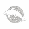 Single continuous line drawing of adorable dolphin