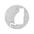 Continuous curve one line drawing of cute funny cat abstract art in circle. Single line editable stroke vector illustration of