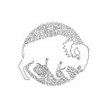 Continuous one line drawing of standing bison abstract art in circle