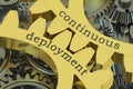 Continuous deployment concept on the gears, 3D rendering Royalty Free Stock Photo