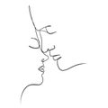 Continuous drawing of lines. Line art of kissing lovers. Continuous line drawing. Vector design