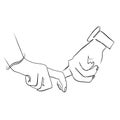 Continuous drawing of lines. Line art two hands of lovers. Continuous drawing of lines. Vector minimalistic Royalty Free Stock Photo
