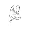 Continuous drawing one line of women wearing hijab fashionable style