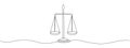 Continuous drawing of a single editable line of scales with bowls. Simplified scales of justice icon. Symbol of balance Royalty Free Stock Photo