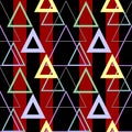 continuous geometric pattern on striped background, black and red seamless pattern