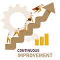 continuous improvement concept man climb ladder and flying with cartoon flat style Royalty Free Stock Photo