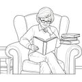 Continuous Knowledge Acquisition Thoughtful Reader Engrossed in a Book Line Art Royalty Free Stock Photo