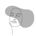 Continuous line abstract face. Contemporary female portrait. Hand drawn line art of woman with liquid gray shape element