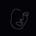 Continuous line abstract face. Contemporary minimalist female portrait. Hand drawn line art isolated on black background
