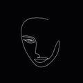Continuous line abstract face. Contemporary minimalist female portrait. Hand drawn line art of woman isolated on black