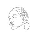 Continuous line abstract face. Contemporary minimalist female portrait. Hand drawn line art of woman with topknot hair