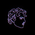 Continuous Line Abstract Face With Glitch Effect. Contemporary Minimalist Neon Portrait. Hand Drawn Line Art Of Man