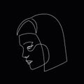 Continuous line abstract face, side view. Contemporary female portrait. Hand drawn line art of woman with bob hairstyle