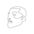 Continuous line abstract male face. Contemporary minimalist portrait. Hand drawn line art of man isolated on white