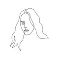 Continuous line abstract portrait. Single line unisexual face isolated on white background. Woman or man with long hair