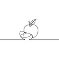 Continuous line appe and slice of apple. Vector illustration.