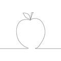 Continuous line apple on white background. Vector illustration. Royalty Free Stock Photo