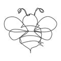 Continuous line art bee, hand drawn vector illustration isolated on white