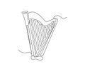 Continuous line art of classic concert harp. One line drawing abstract classic concert harp, music instrument