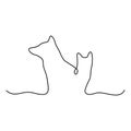 Continuous line art dog and cat icon logo template vector illustration isolated on white. Pet shop outline design Royalty Free Stock Photo