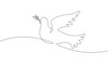 Continuous line art dove of peace. World Day pigeon hope emblem poster drawing sketch. National bird vector illustration