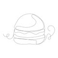 Continuous line art drawing of burger. Line simple cheeseburger vector illustration.