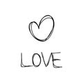 Continuous line art drawing of heart with hand written word love in black isolated on white background. Hand drawn vector sketch