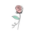 Continuous line art drawing of rose flower blooming minimalist design vector illustration