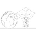 Continuous line art Earth with Caduceus concept Royalty Free Stock Photo