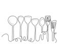 Continuous line art or One Line Drawing of plate, khife and fork. linear style and Hand drawn Vector illustrations