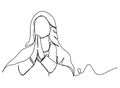 Continuous line art or One Line Drawing of Prayer Hand, linear style and Hand drawn Vector illustrations,outline ,cartoon doodle