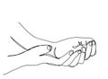 Continuous line art or One Line Drawing of Prayer Hand, linear style and Hand drawn Vector illustrations,outline ,cartoon doodle