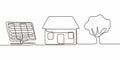 Continuous Line Art Solar Panels House Tree. Renewable Eco Friendly Home Concept Vector Royalty Free Stock Photo
