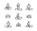 Set of linear yoga icons. Hand drawn abstract minimalist style.