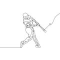 Continuous line baseball player batter hit the ball