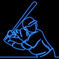 Continuous line baseball player neon concept Royalty Free Stock Photo