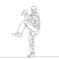 Continuous line baseball player pitcher going to throw the ball