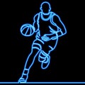 Continuous line basketball player neon concept