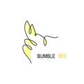 continuous line bee logo vector icon, wasp outline monoline