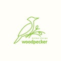 Continuous line bird woodpecker logo design