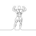Continuous line bodybuilder show biceps. Vector illustration.