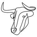 Continuous line buffalo or bull head. Single line vector illustration. Royalty Free Stock Photo