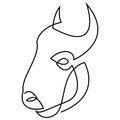 Continuous line bull logo. Buffalo single line vector illustration.