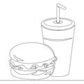 Continuous line Burger and soda fastfood concept