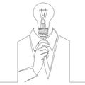 Continuous line businessman light bulb head idea