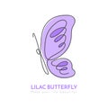 Continuous line butterfly with purple pattern on wings Royalty Free Stock Photo