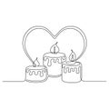 Continuous line drawing. Three candles and heart.