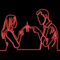 Continuous line couple fighting neon concept Royalty Free Stock Photo