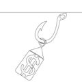 Continuous line dollar on fishing hook concept Royalty Free Stock Photo