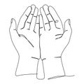 Continuous line draw design vector illustration. Praying hand sign and symbol of hand gestures. Single continuous drawing line. Royalty Free Stock Photo